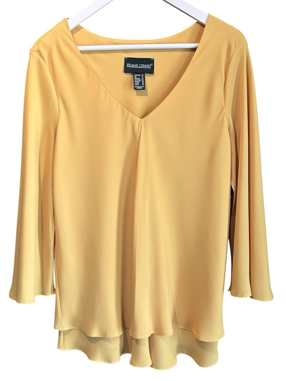 🇨🇦 Frank Lyman Design Yellow V-Neck Long Sleeve Layered Hem Top